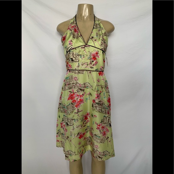 NWT ABS By Alan Schwartz Sz 8 Printed Halter Dress - Picture 2 of 8